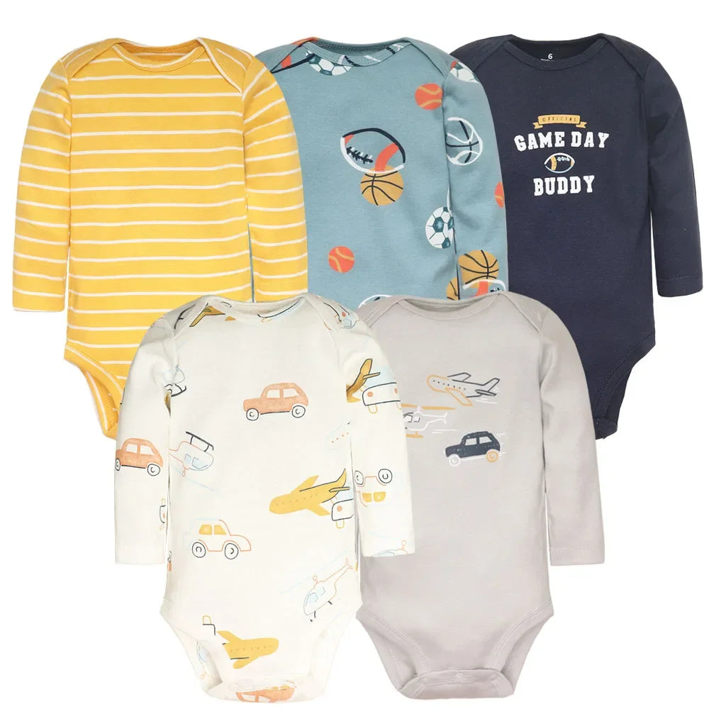 Lot 5 Bodys Bébé 2026 | Combinaison Garçon & Fille | Manches Longues | 100% Coton | Nouveau-Né