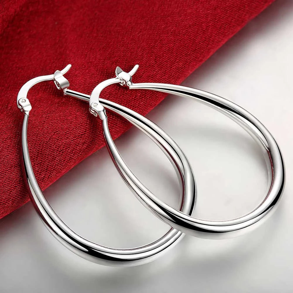 Grandes Créoles Lisses Argent 925 | 41mm Cercle | Femme | Mode Fête Mariage | Accessoire Bijou Noël
