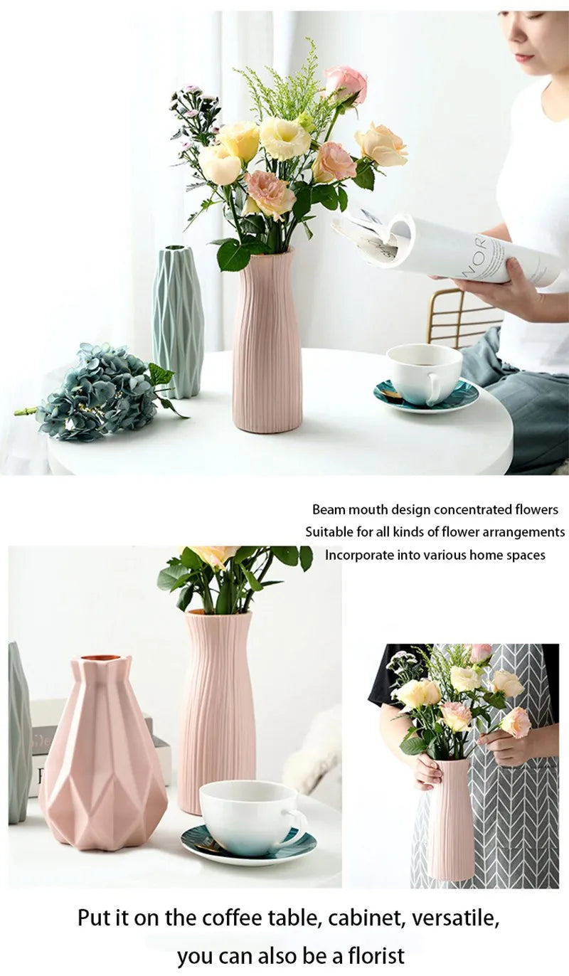 Vase Plastique Imitation Céramique Blanc | Style Nordique | Mariage & Décor Chambre & Bureau