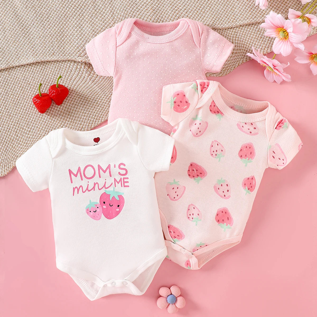3-Piece Baby Bodysuits | 100% Cotton | Pink LOVE Print | For 0-9 Months Infants