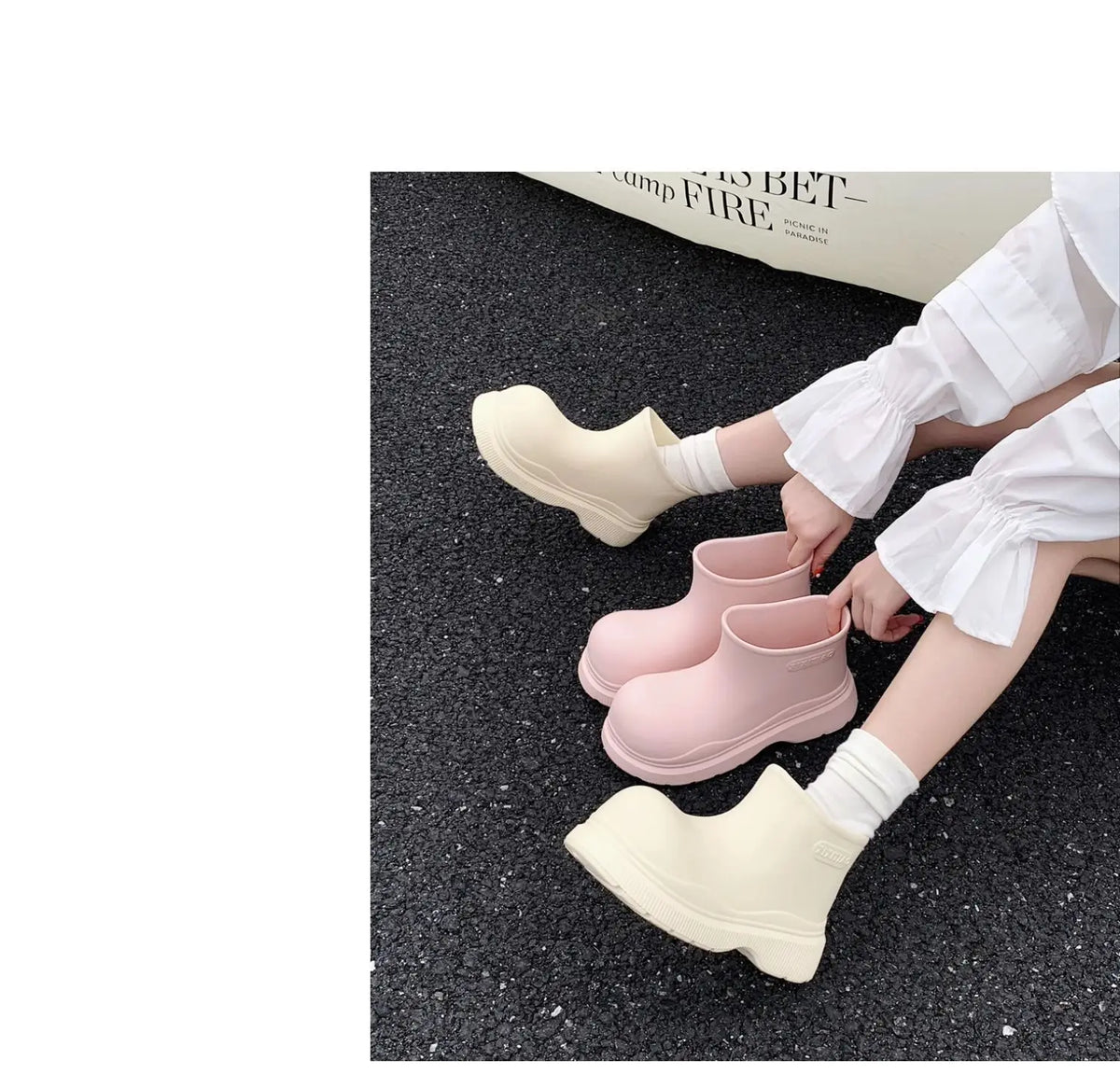 Bottes de Pluie Femme Imperméables | Tige Courte Large | Semelle Épaisse | Chaussures Eau Confortables