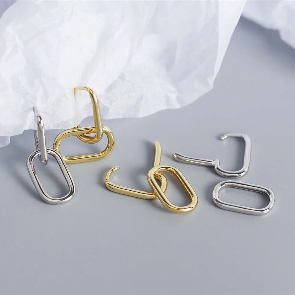 Créoles Ovales Géométriques Argent 925 | Style Métal Simple Détachable | Femme | Bijou Cadeau
