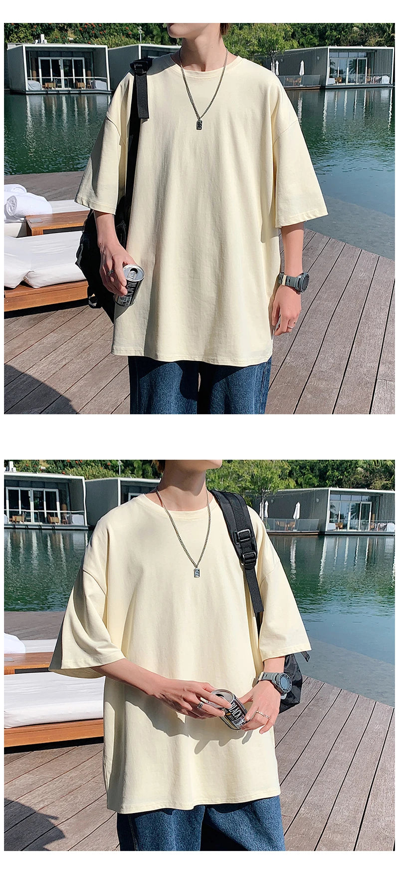 T-shirt ample uni en coton pour homme | Manches courtes | S à 5XL