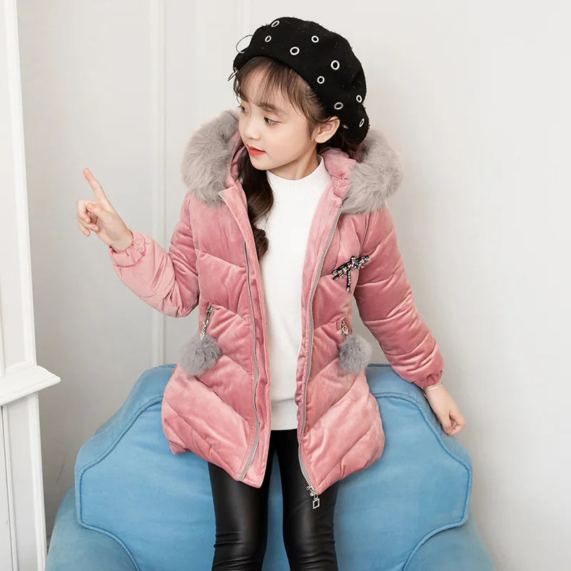 Manteau Velours Laine Capuche Fille | Épais Chaud | Parka Matelassée Enfant 3-12 Ans Hiver