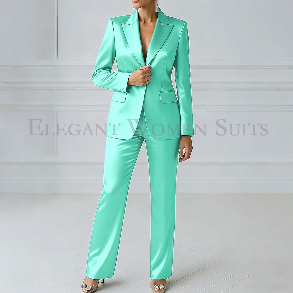 Elegant Blue Evening Women's Suits 2 Piece Jacket Pants Sets High Quality Royal Blue One-Button Slim Fit Office Blazer Clothing