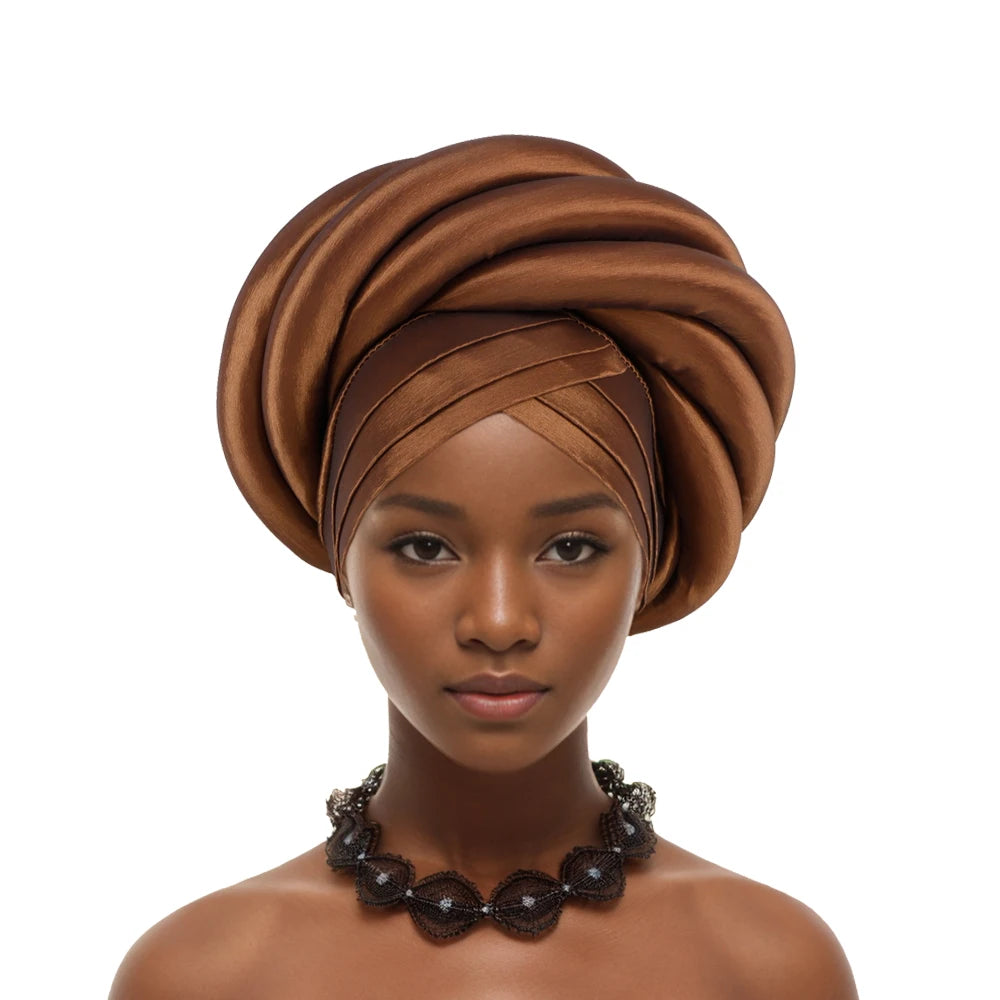 Turban Tressé Africain | Soie Lagos Autogele | Foulard Tête | Femme Africaine & Musulmane | Mariage & Fête | Headwrap