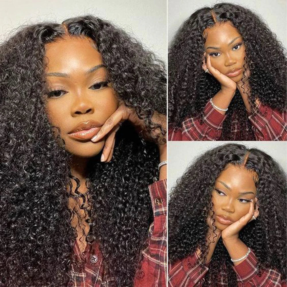 Perruque Kinky Curly U/V Part | Sans Laisse | Sans Colle | Deep Wave | 180% Densité | Cheveux Humains Brésiliens