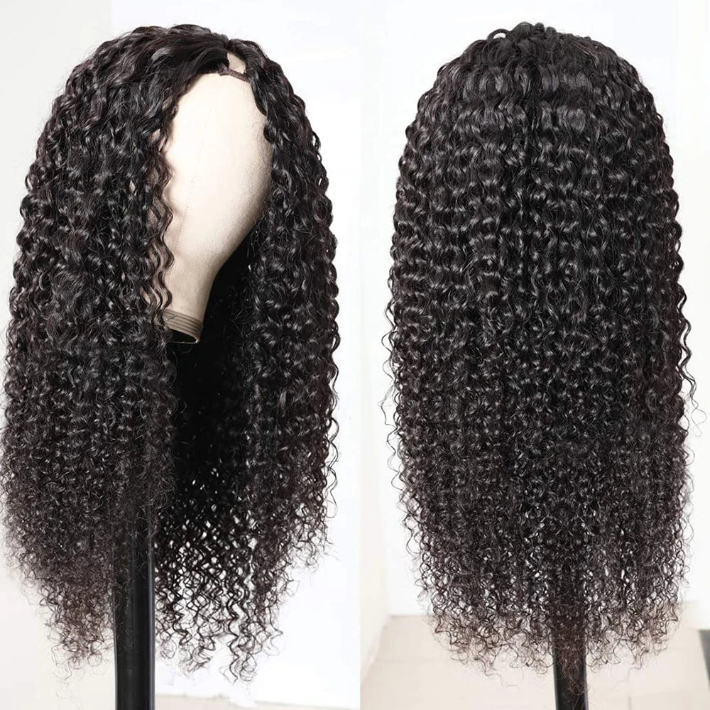 Perruque Kinky Curly U/V Part | Sans Laisse | Sans Colle | Deep Wave | 180% Densité | Cheveux Humains Brésiliens