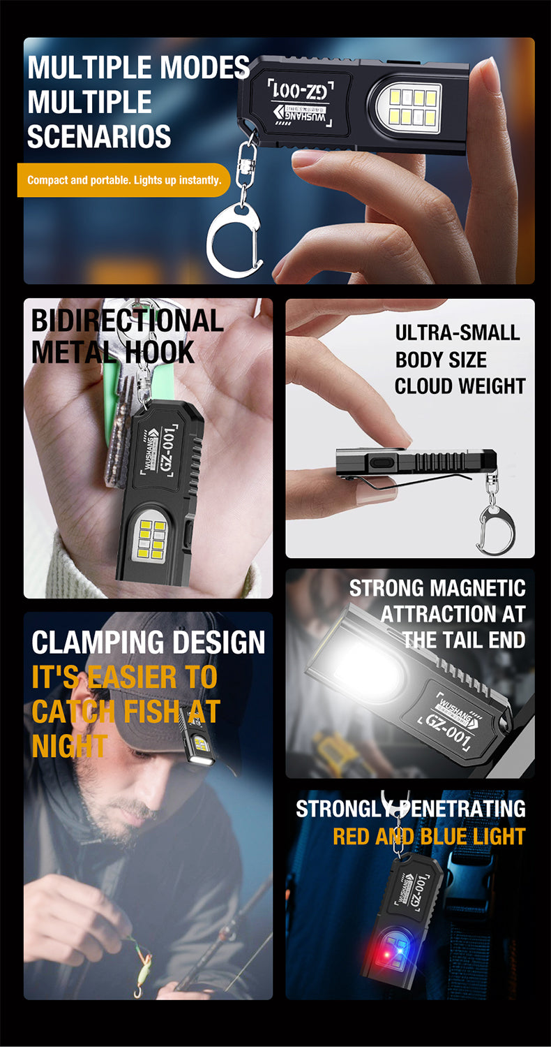 Lampe Torche Porte-Clés LED COB Rechargeable USB | Clip Stylo & Base Magnétique | Mini Lanterne Outdoor