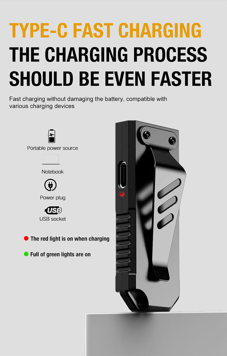 Lampe Torche Porte-Clés LED COB Rechargeable USB | Clip Stylo & Base Magnétique | Mini Lanterne Outdoor